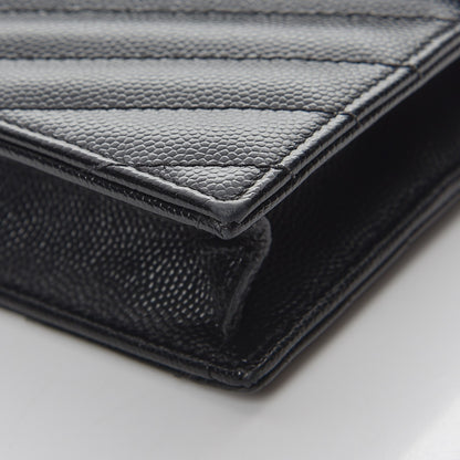 Saint Laurent Grain De Poudre Matelasse Chevron Monogram Envelope Chain Wallet Black 9 of 10