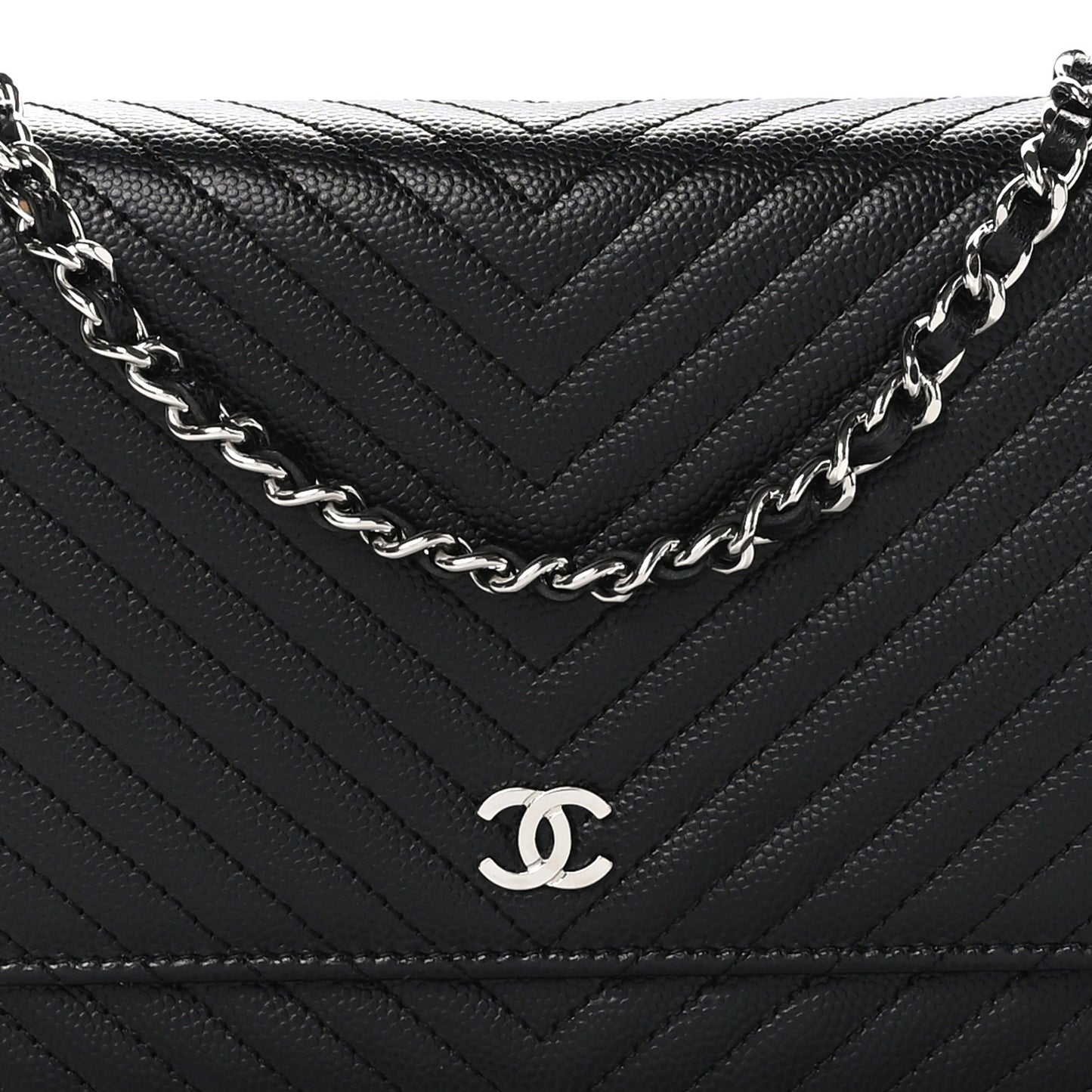 Caviar Chevron Quilted Wallet On Chain WOC Black