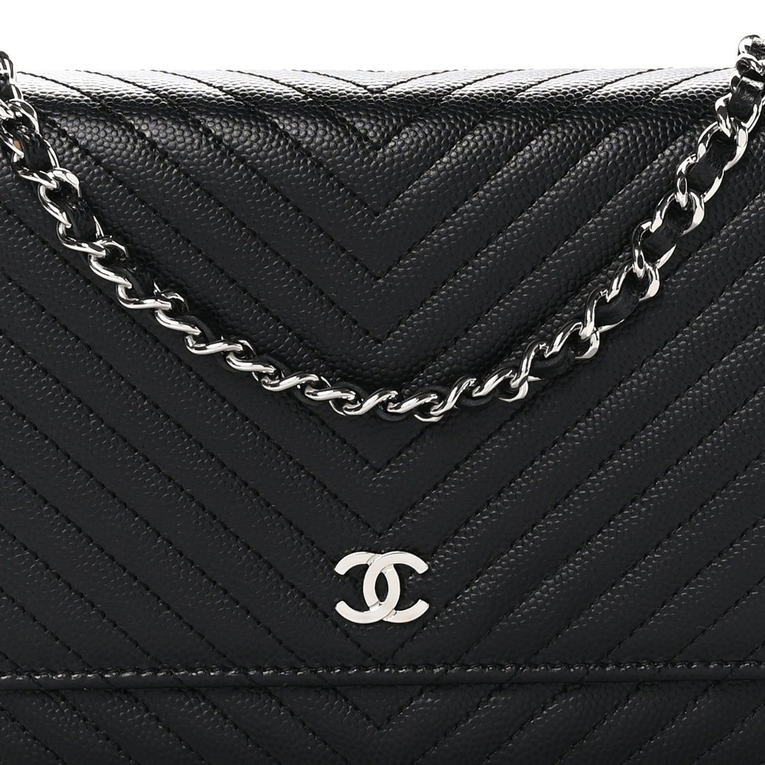 Chanel Caviar Chevron Quilted Wallet On Chain WOC Black 9 of 11
