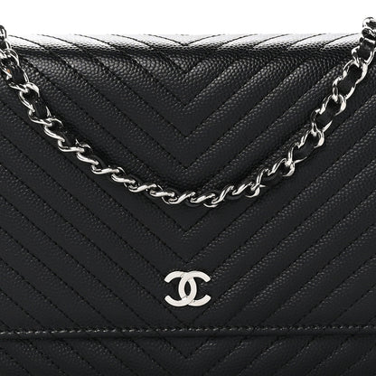 Chanel Caviar Chevron Quilted Wallet On Chain WOC Black 9 of 11