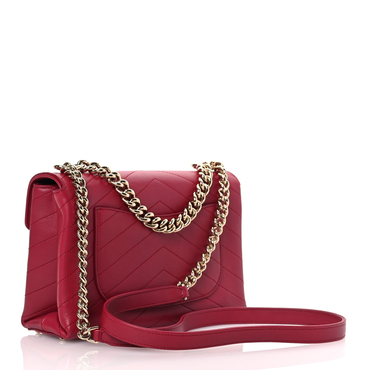 Chanel Calfskin Chevron Stitched Small Coco Flap Bag Red 1636672