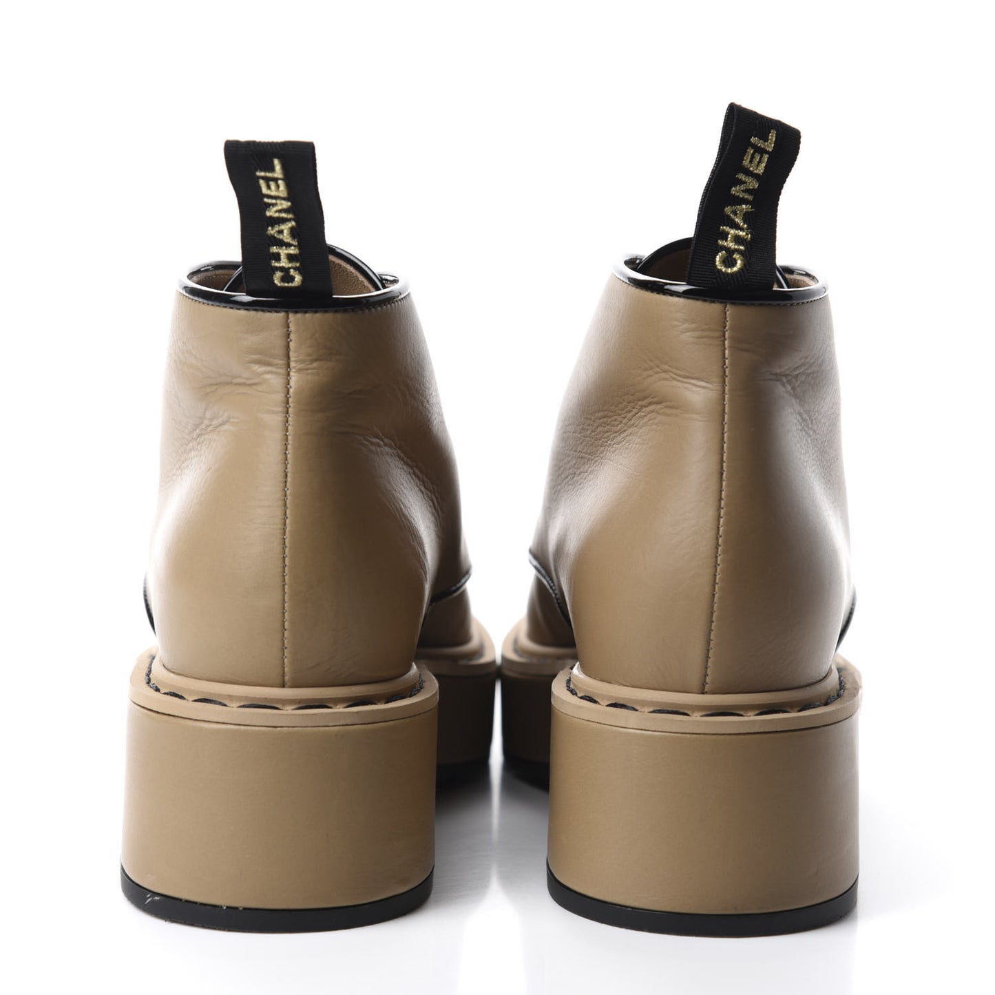 Calfskin Lace Up CC Short Boots 37 Beige Black