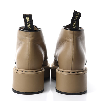 Chanel Calfskin Lace Up CC Short Boots 37 Beige Black 5 of 15