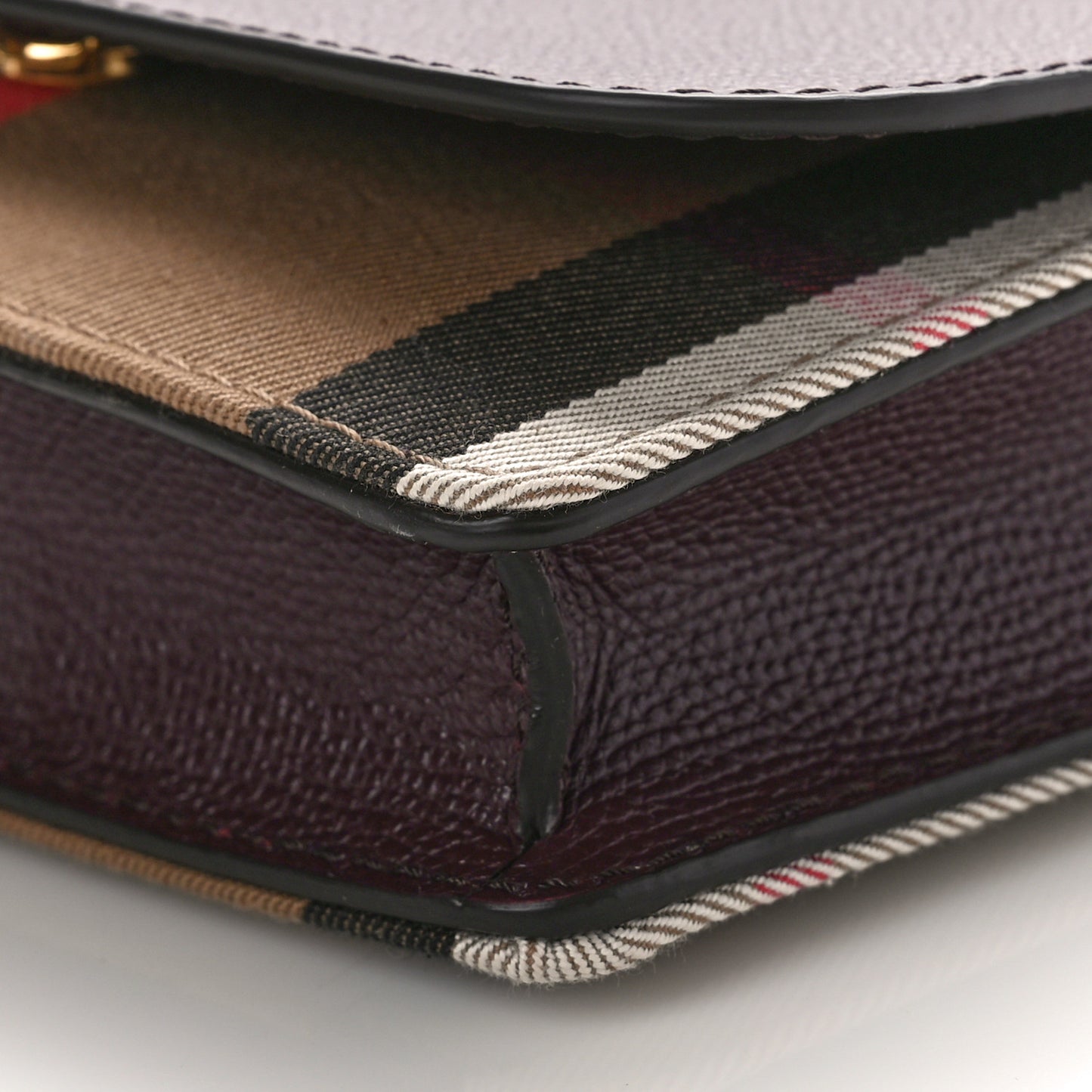 Grained Calfskin House Check Tartan Mix Hampshire Wallet On Chain Burgundy