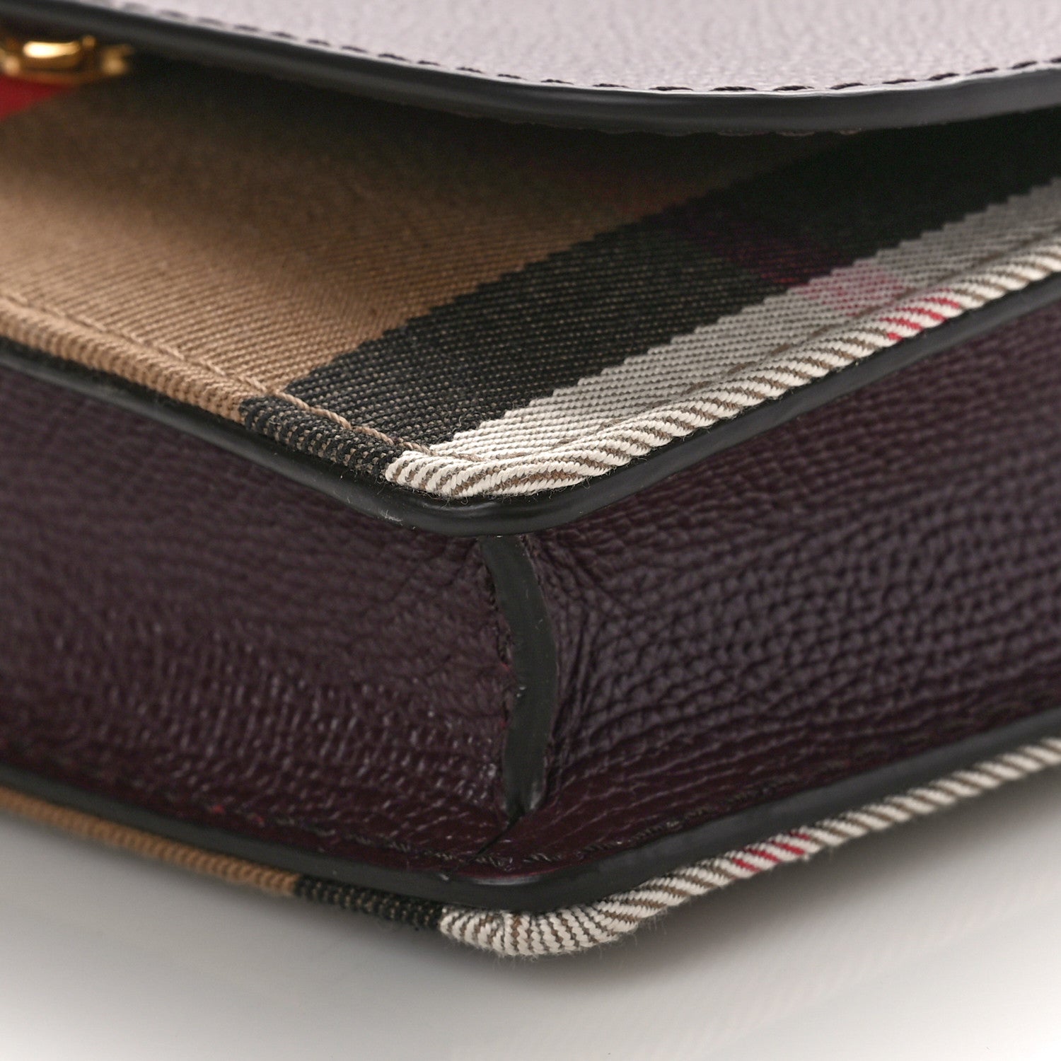 Burberry Grained Calfskin House Check Tartan Mix Hampshire Wallet On Chain Burgundy 9 of 9