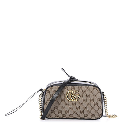 Gucci Monogram Matelasse Diagonal Small GG Marmont Chain Shoulder Bag Beige Black 1 of 10