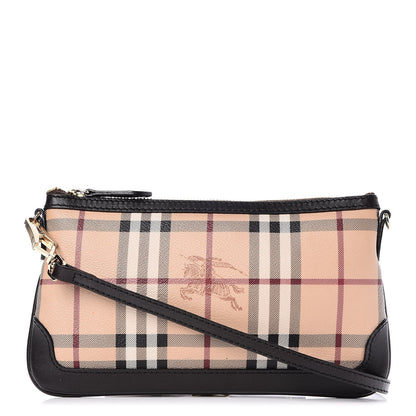 Burberry Haymarket Check Small Peyton Crossbody Clutch Bag Chocolate 1 of 6