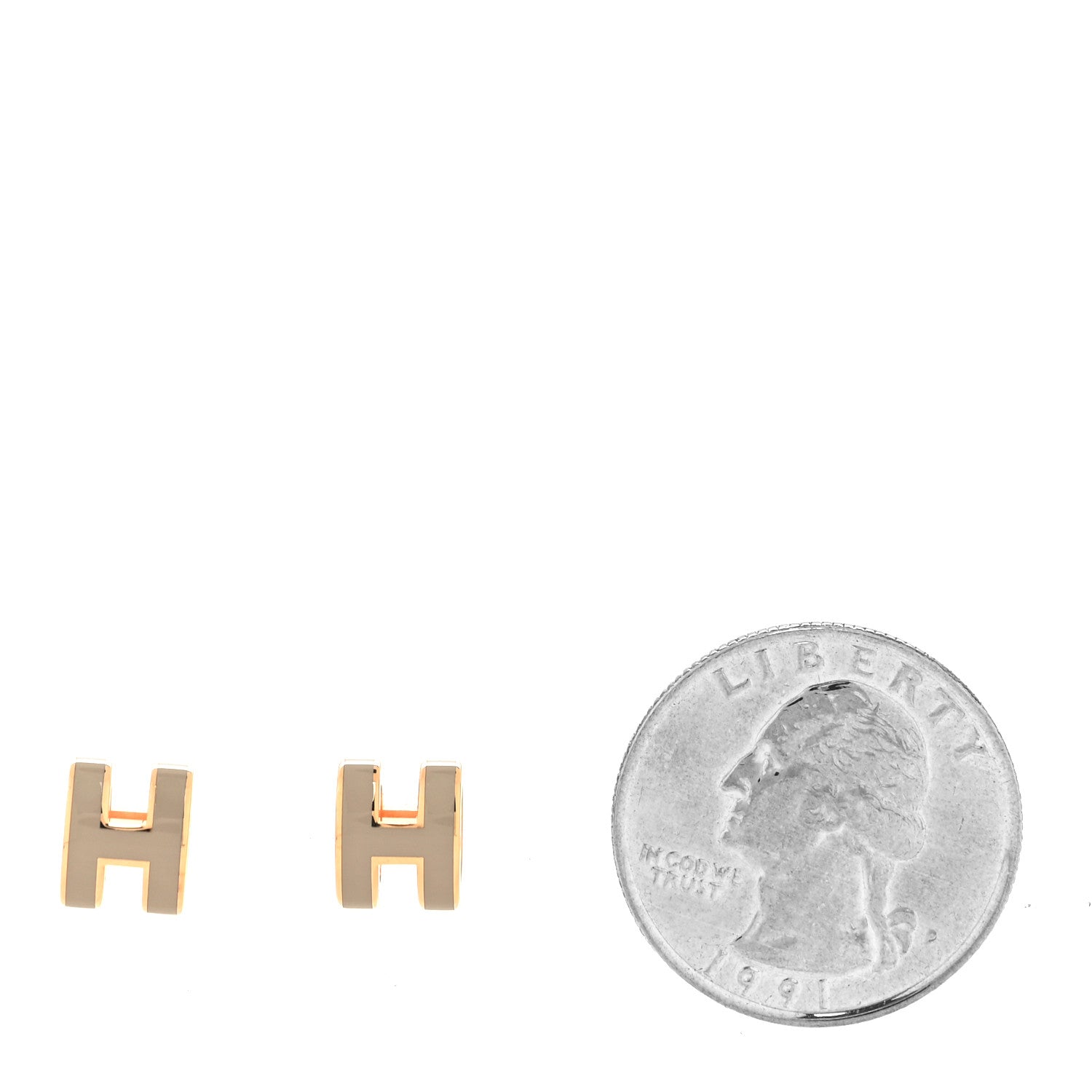 Hermes Gold Lacquered Mini Pop H Earrings Marron Glace 2 of 5