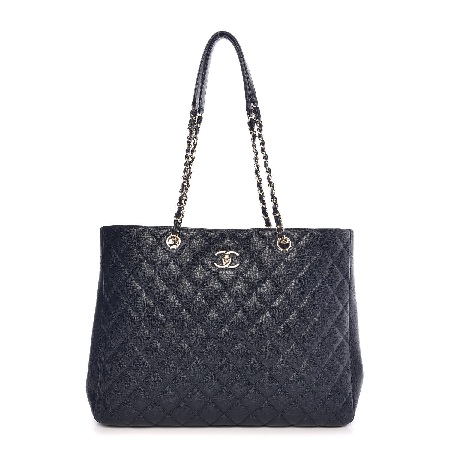 Chanel Metallic Caviar Quilted Large Classic Shopping Tote Navy 1 of 8
