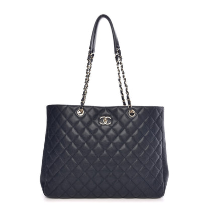 Chanel Metallic Caviar Quilted Large Classic Shopping Tote Navy 1 of 8