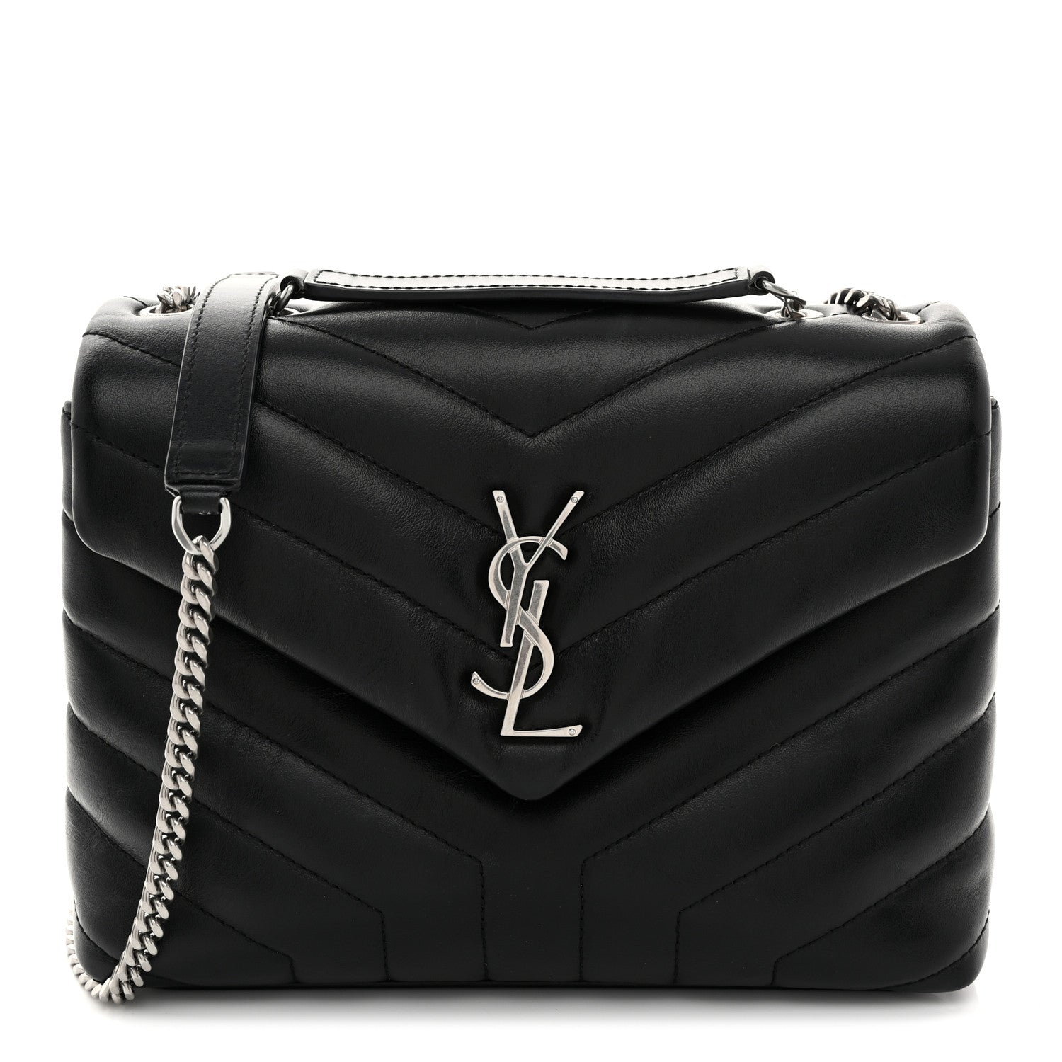 Saint Laurent Calfskin Y Quilted Monogram Small Loulou Chain Satchel Black 1 of 11