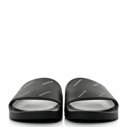Balenciaga Rubber Allover Logo Embossed Womens Pool Slide Sandals 37 Black 2 of 8