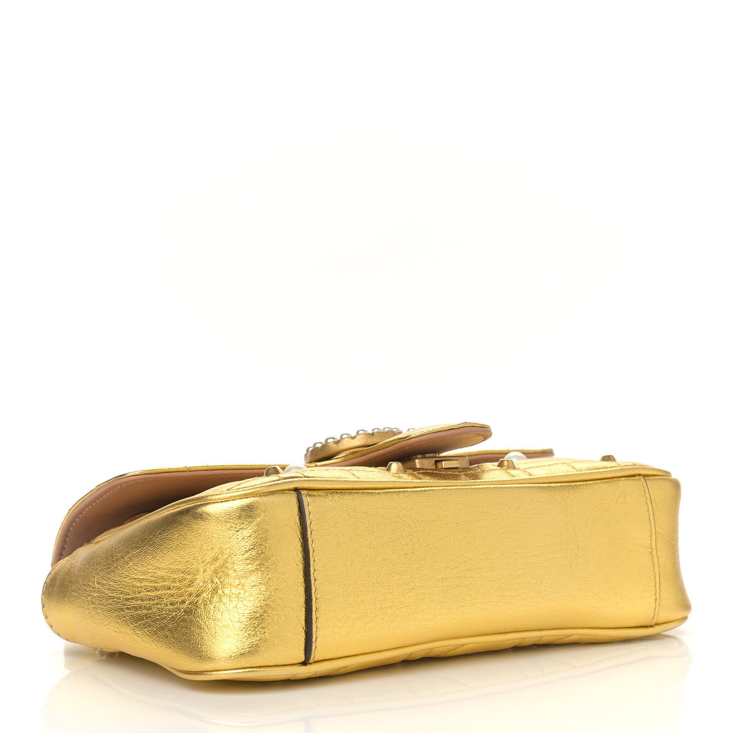 Metallic Calfskin Matelasse Studded Mini Pearly GG Marmont Shoulder Bag Gold