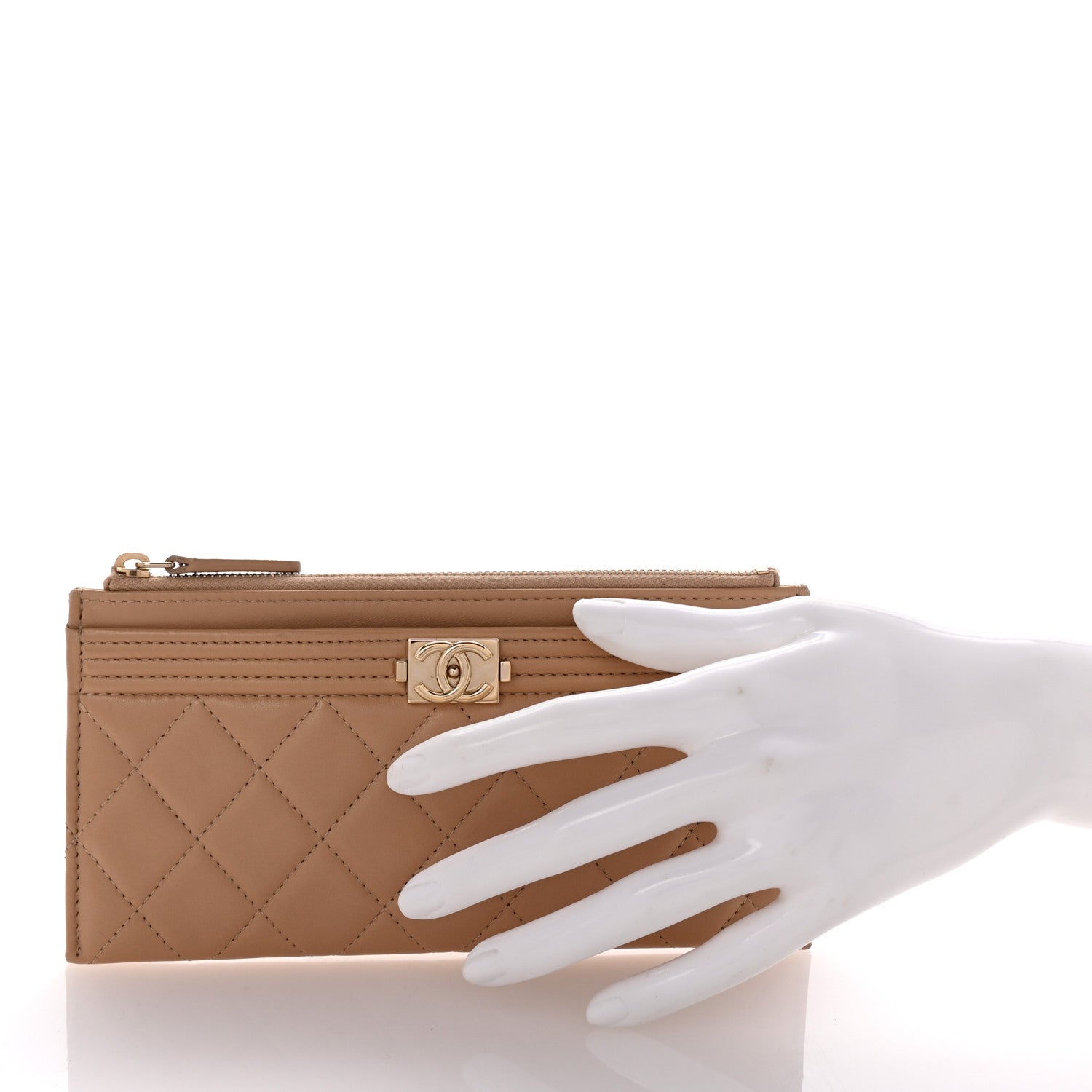 Chanel Lambskin Quilted Classic Zip Boy Pouch Beige 2 of 6