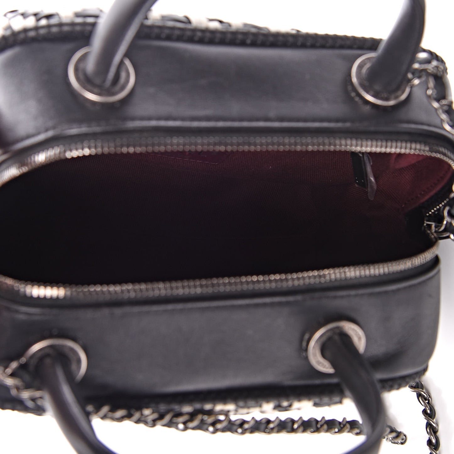 Calfskin Woven Bowling Bag Black White