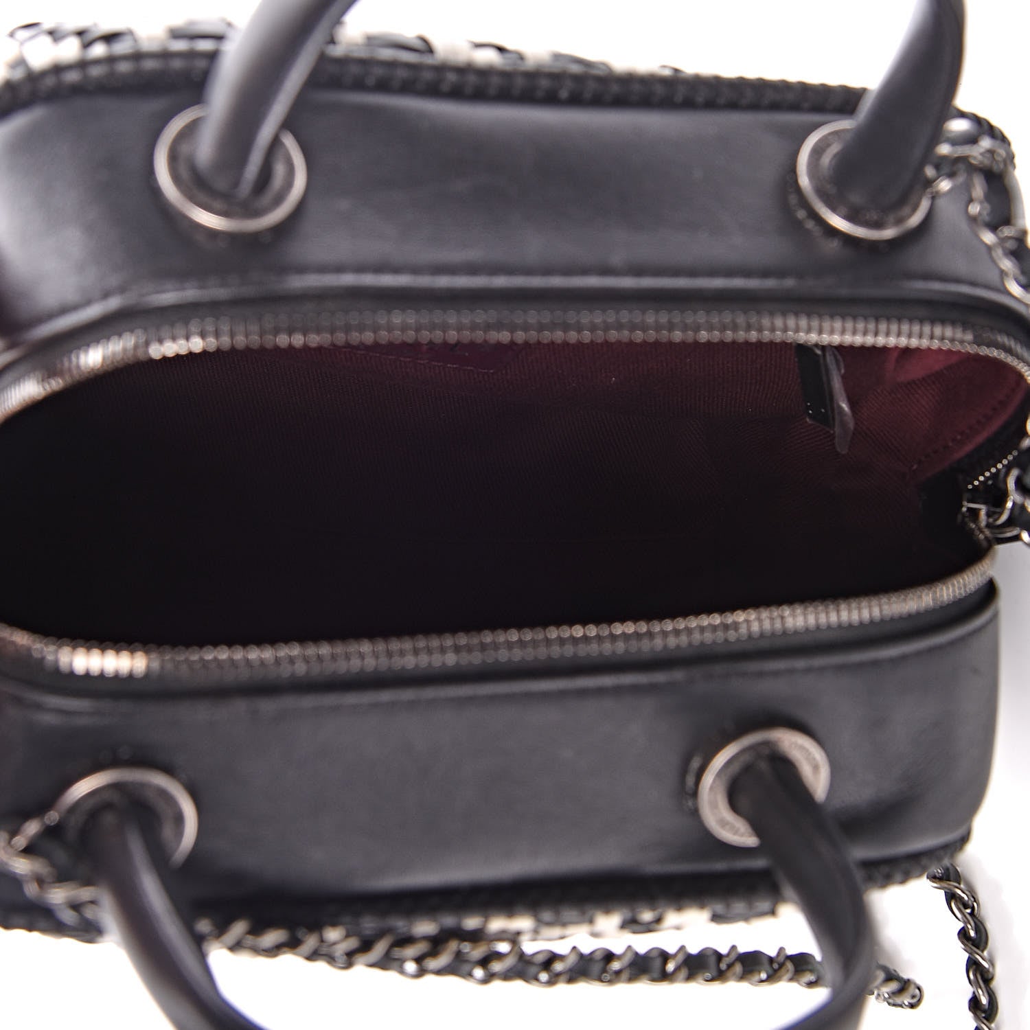 Chanel Calfskin Woven Bowling Bag Black White 5 of 10