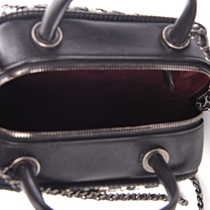 Chanel Calfskin Woven Bowling Bag Black White 5 of 10