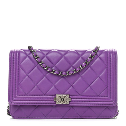 Chanel Lambskin Quilted Boy Wallet On Chain WOC Purple 1 of 10