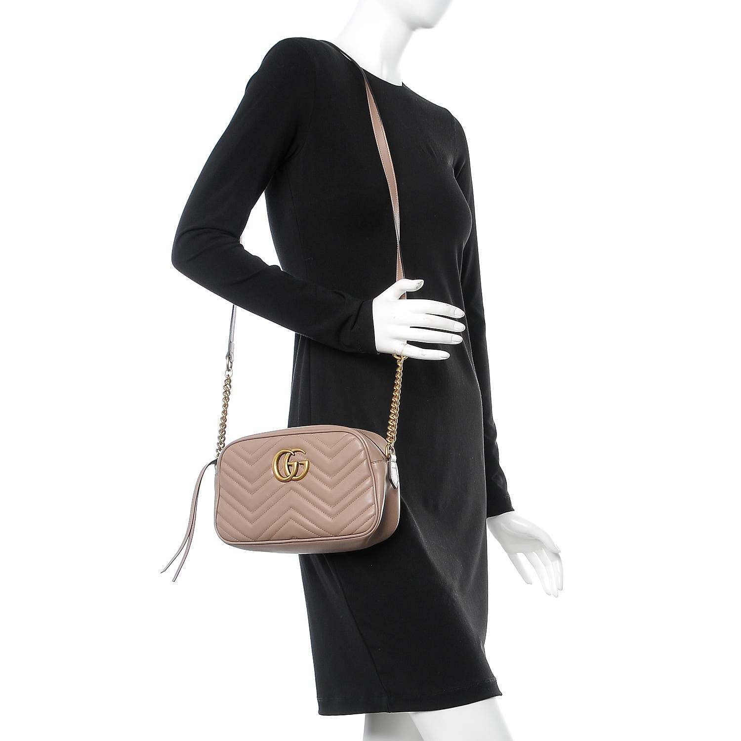 Gucci Calfskin Matelasse Small GG Marmont Chain Shoulder Bag Taupe 2 of 7