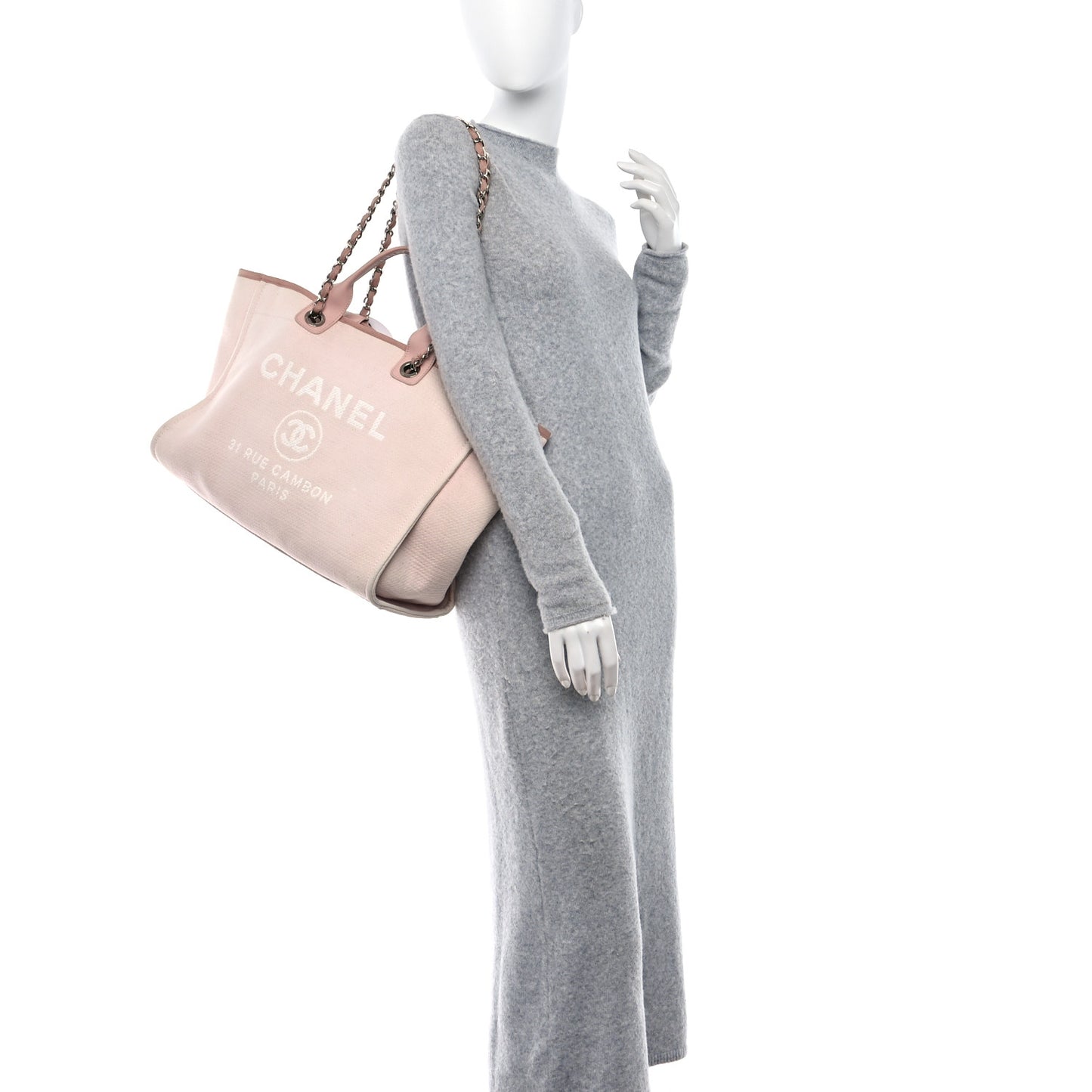 Mixed Fibers Calfskin Medium Deauville Tote Light Pink