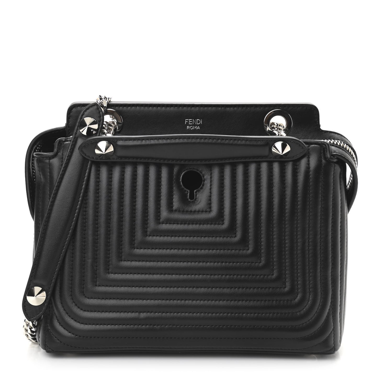 Shiny Nappa Trapuntata Small DotCom Click Chain Satchel Black