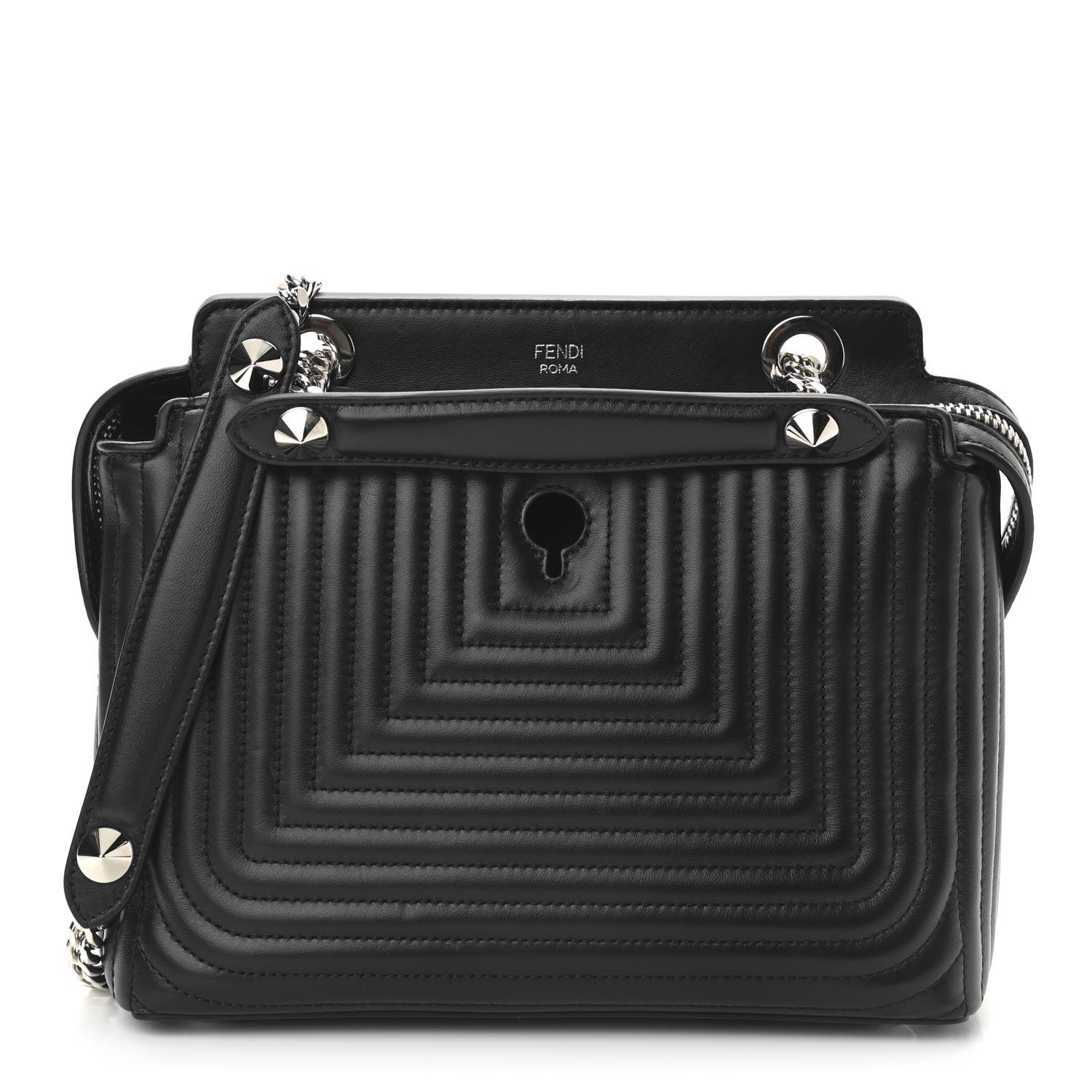 Fendi Shiny Nappa Trapuntata Small DotCom Click Chain Satchel Black 1 of 12