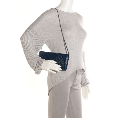 Chanel Patent Quilted East West Clutch with Chain Blue 2 of 9