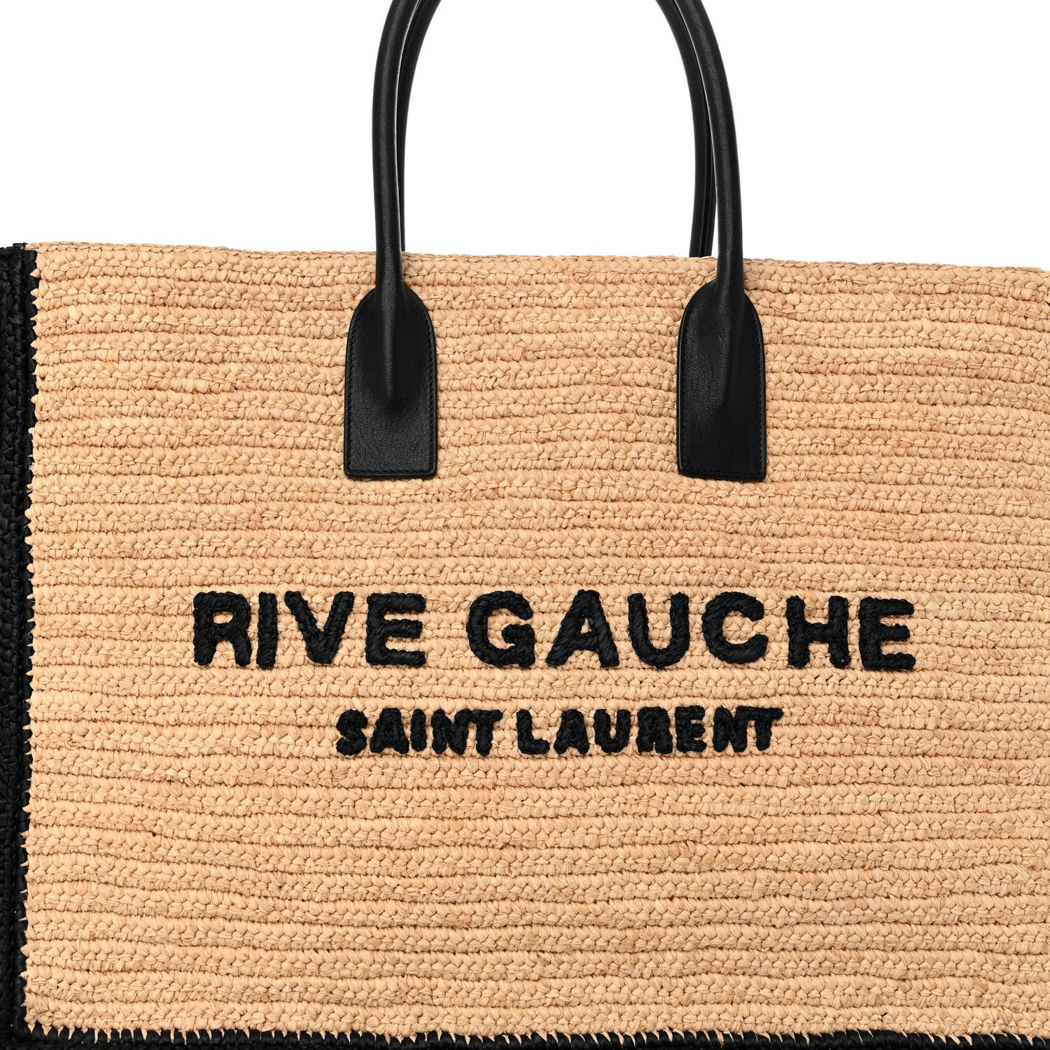 Saint Laurent Raffia Calfskin Rive Gauche Tote Naturale Black 7 of 10