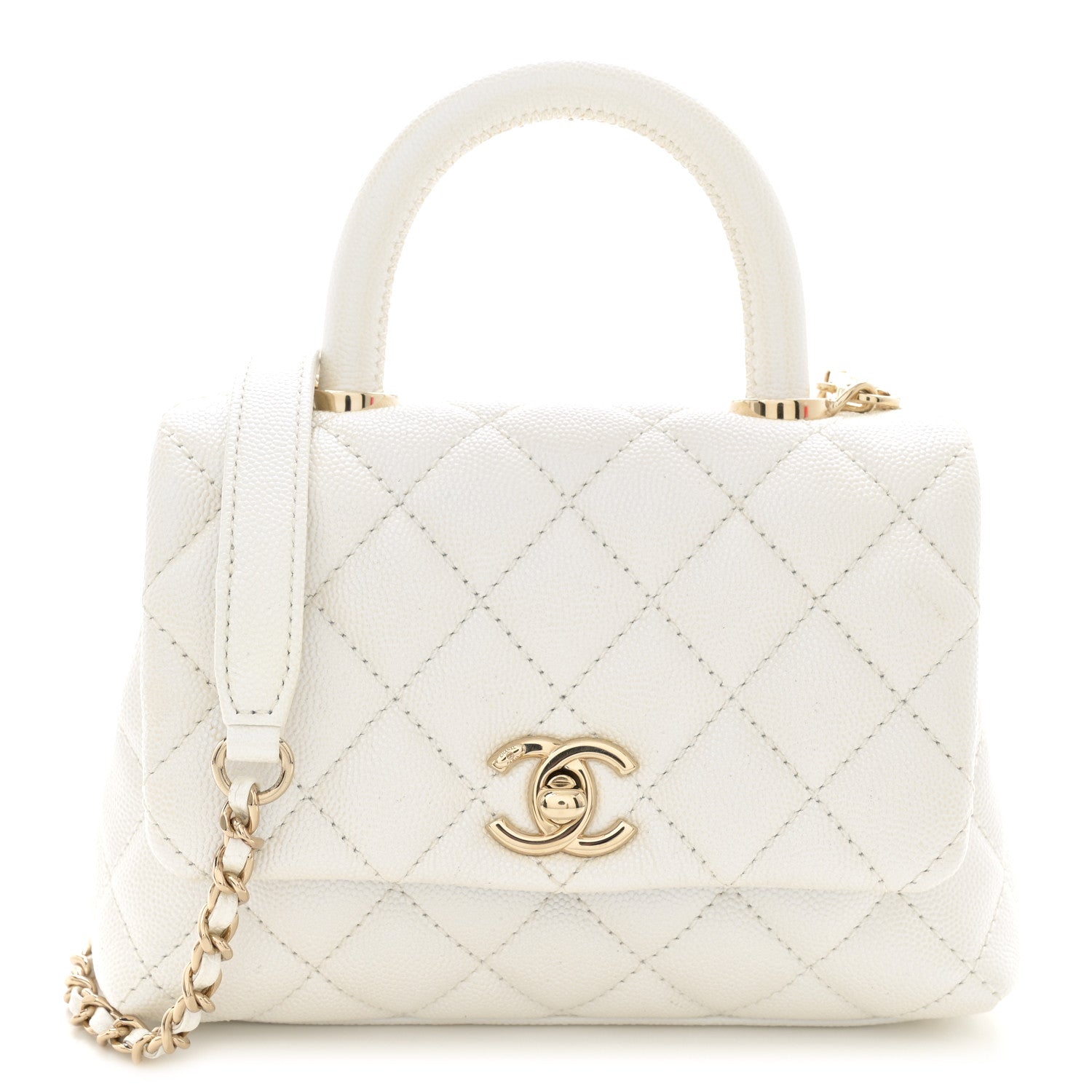 Chanel Iridescent Caviar Quilted Extra Mini Coco Handle Flap White 1 of 12
