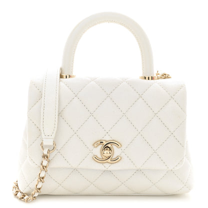 Chanel Iridescent Caviar Quilted Extra Mini Coco Handle Flap White 1 of 12