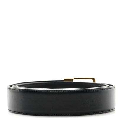 Saint Laurent Smooth Calfskin Lacquered La 66 Buckle Belt 90 36 Black 2 of 5