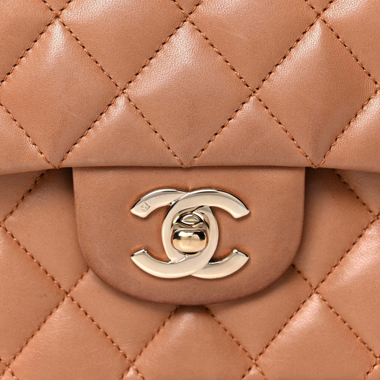 Lambskin Quilted Medium Double Flap Brown