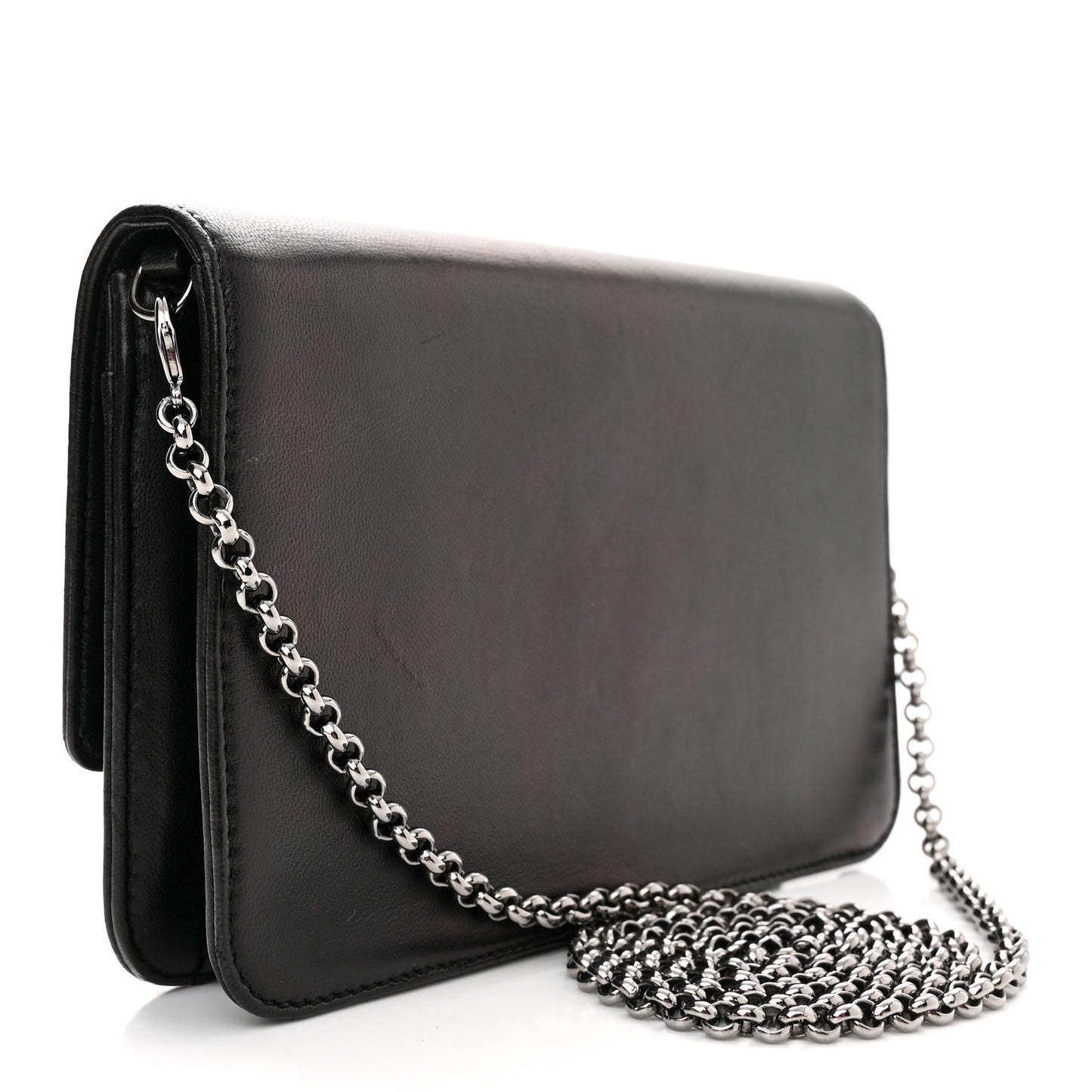Smooth Lambskin Tribale Chain Wallet Black