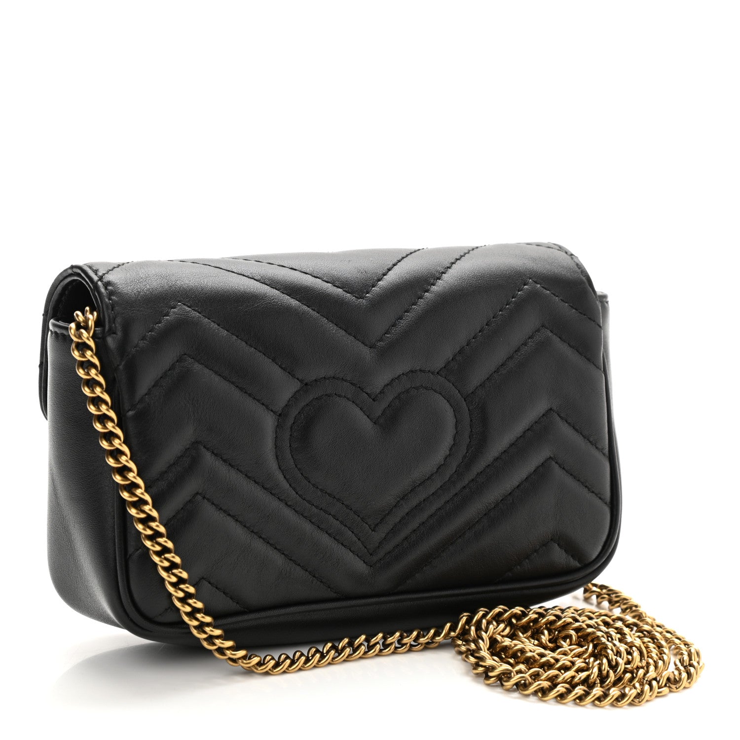 Gucci Calfskin Matelasse Super Mini GG Marmont Shoulder Bag Black 3 of 8