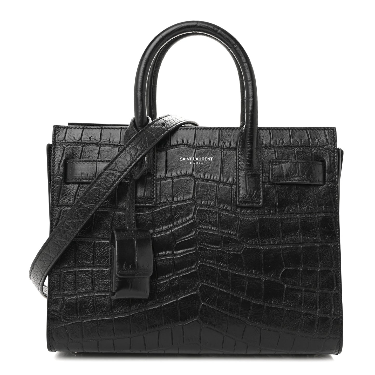 Calfskin Crocodile Embossed Nano Sac De Jour Black