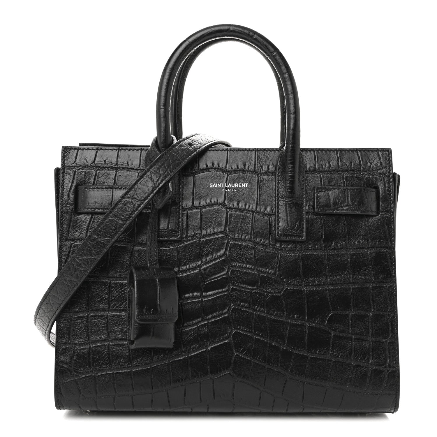 Saint Laurent Calfskin Crocodile Embossed Nano Sac De Jour Black 1 of 13