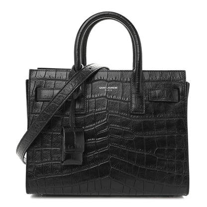 Saint Laurent Calfskin Crocodile Embossed Nano Sac De Jour Black 1 of 13