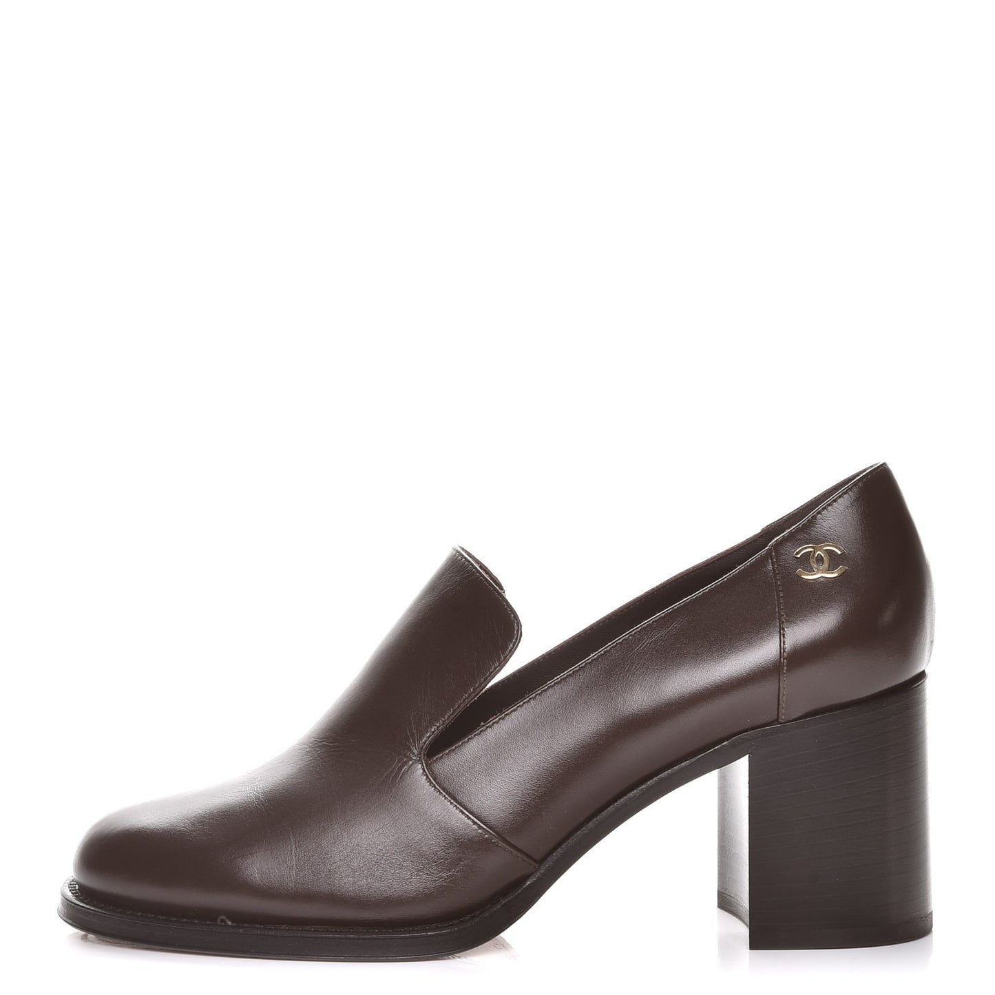 Glazed Calfskin CC Loafers 39 Dark Brown