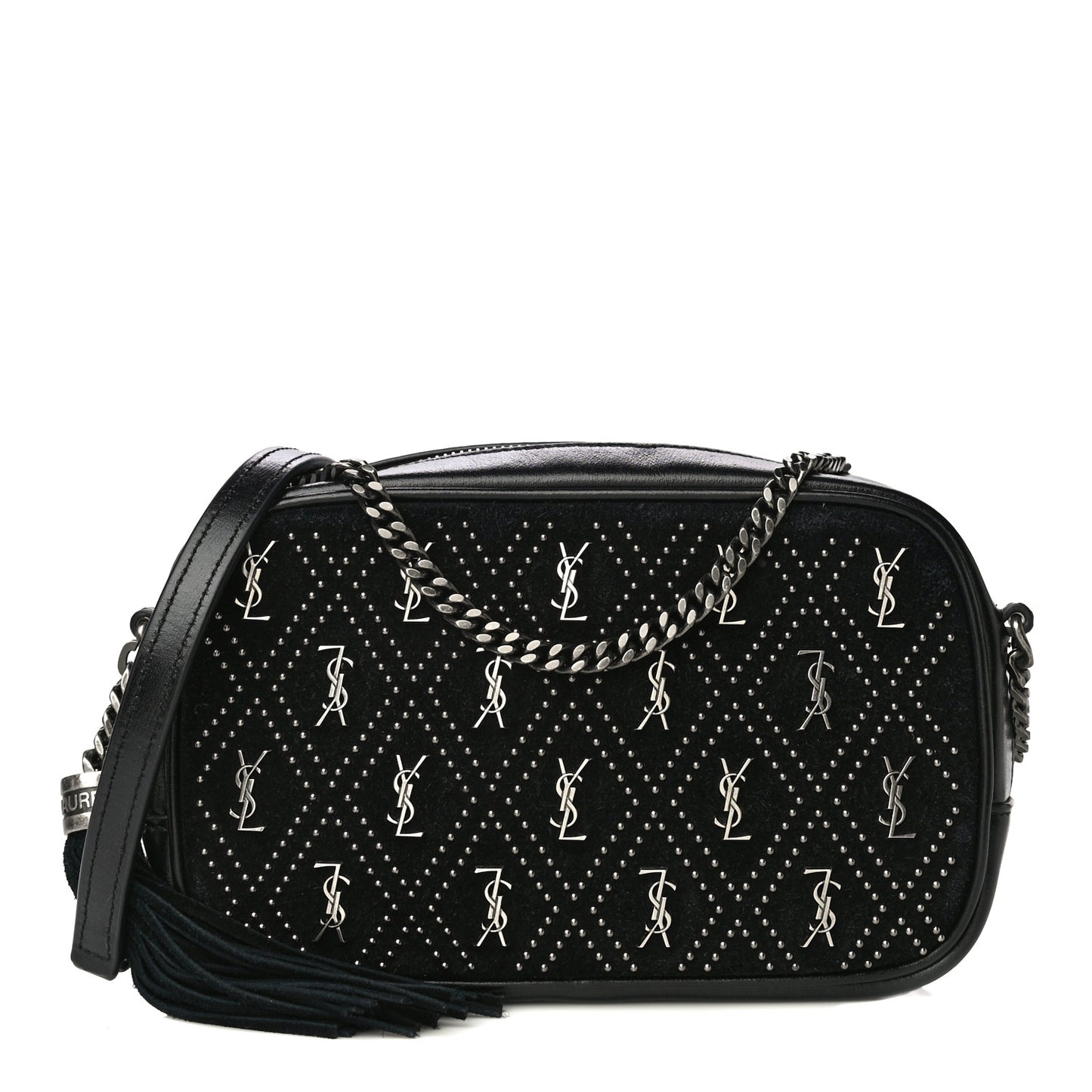 Suede Calfskin Embellished Mini Monogram Lou Camera Bag Black