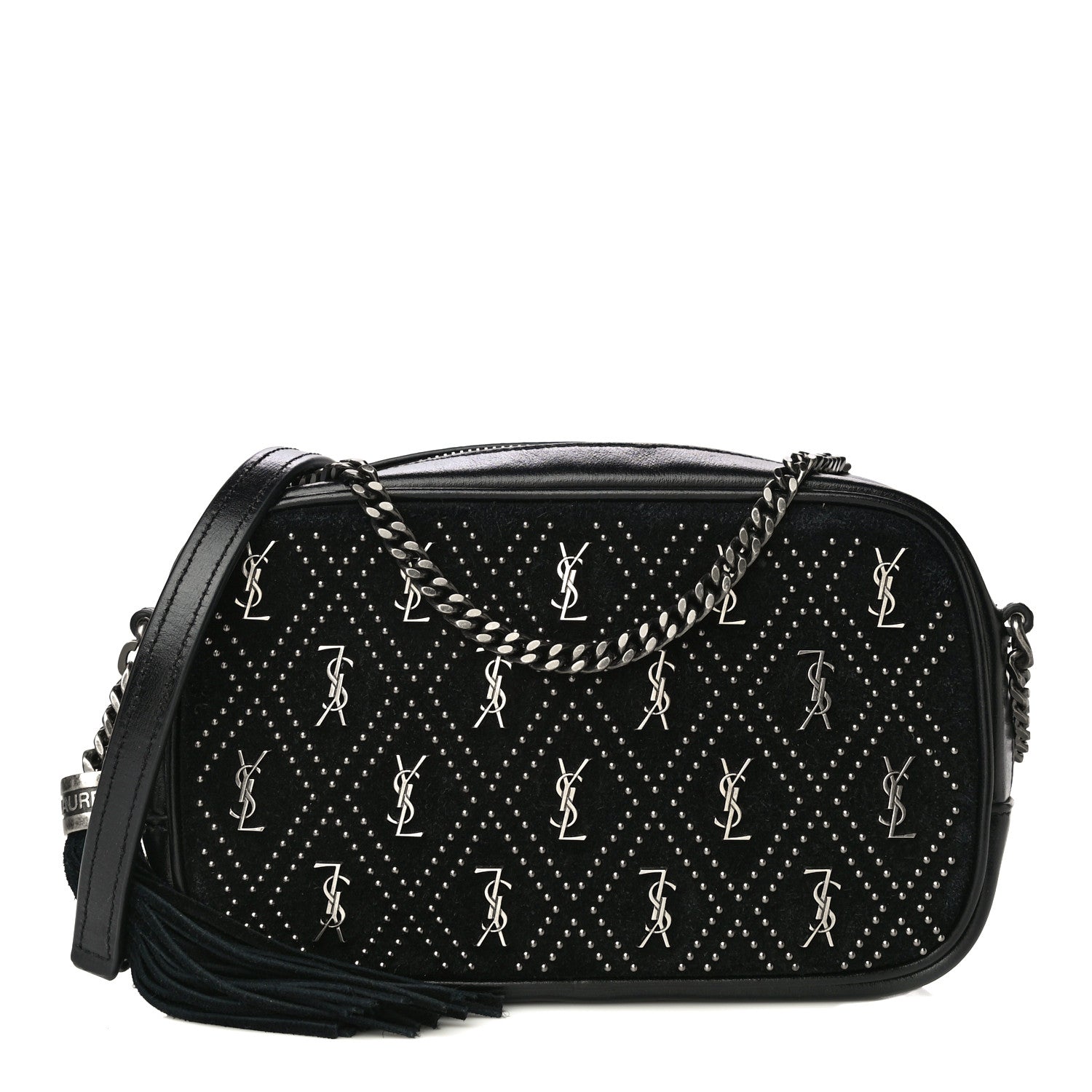 Saint Laurent Suede Calfskin Embellished Mini Monogram Lou Camera Bag Black 1 of 21