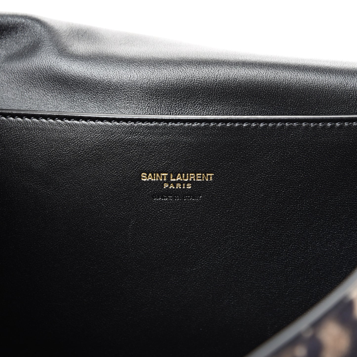 Smooth Calfskin Leopard Print Medium Reversible Monogram Kate Satchel Black