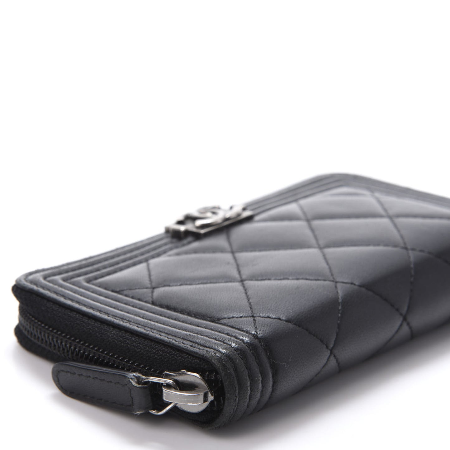 Lambskin Quilted Small Boy Zip Around Wallet Black