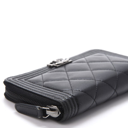 Chanel Lambskin Quilted Small Boy Zip Around Wallet Black 6 of 10