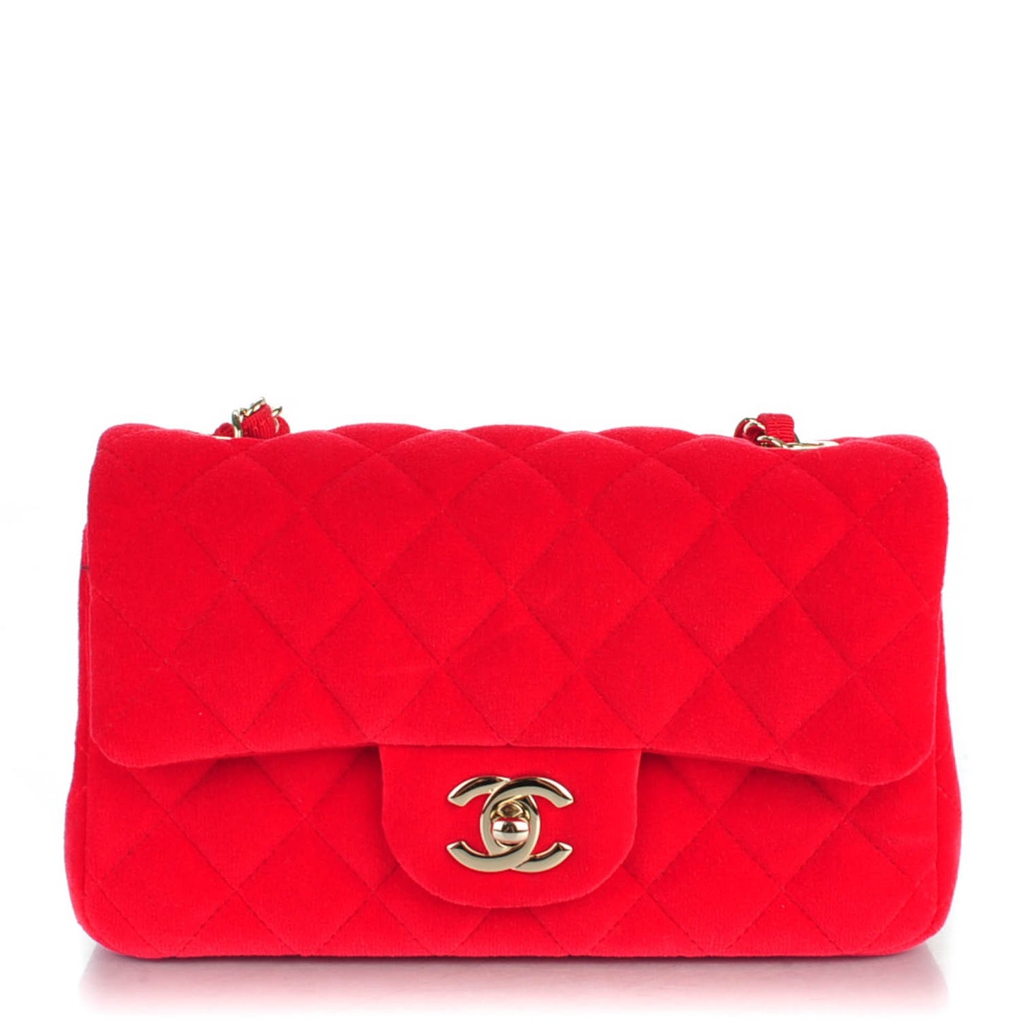 Velvet Quilted Mini Rectangular Flap Red