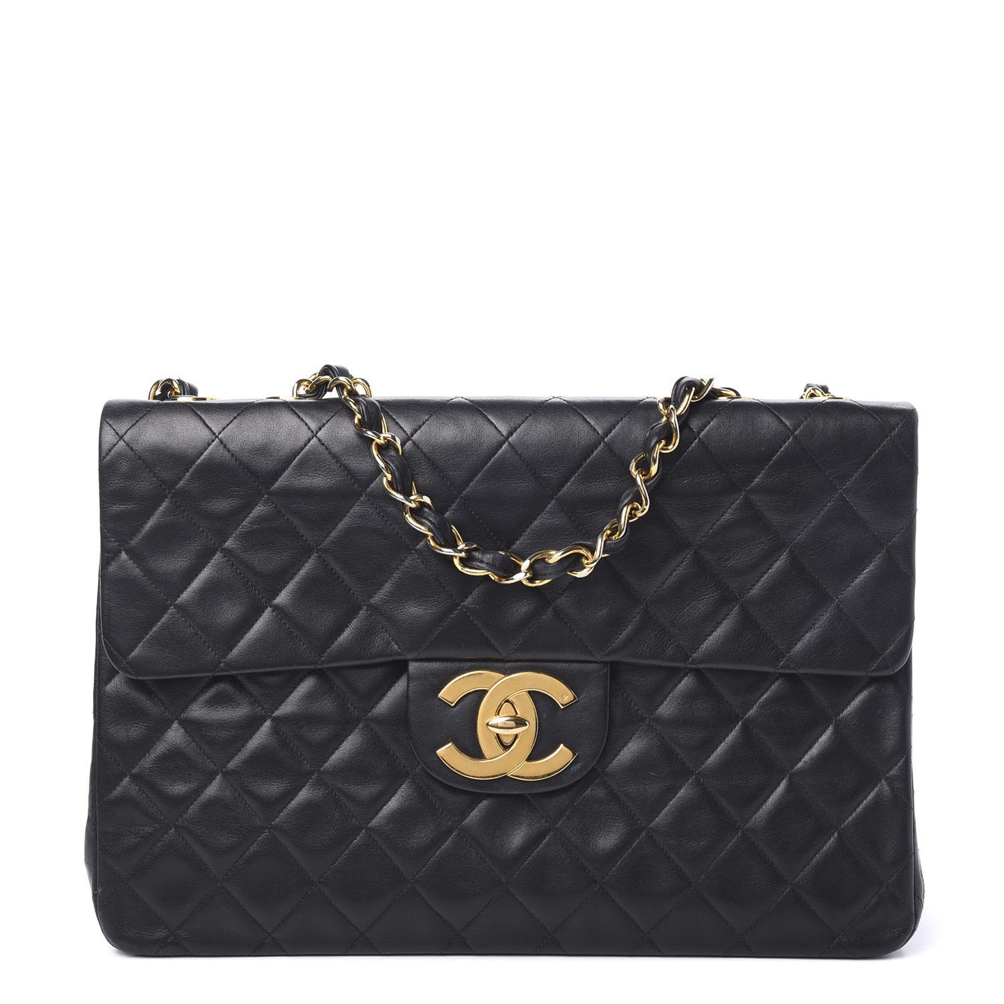 Lambskin Quilted XL Jumbo Single Flap Black