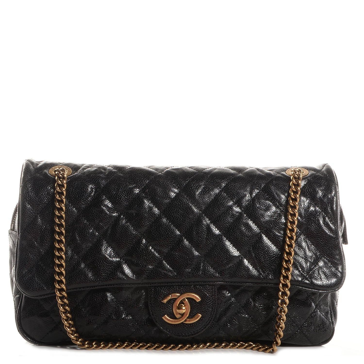 Chanel Crumpled Grained Calfskin Quilted Large Shiva Flap Black 1 of 8