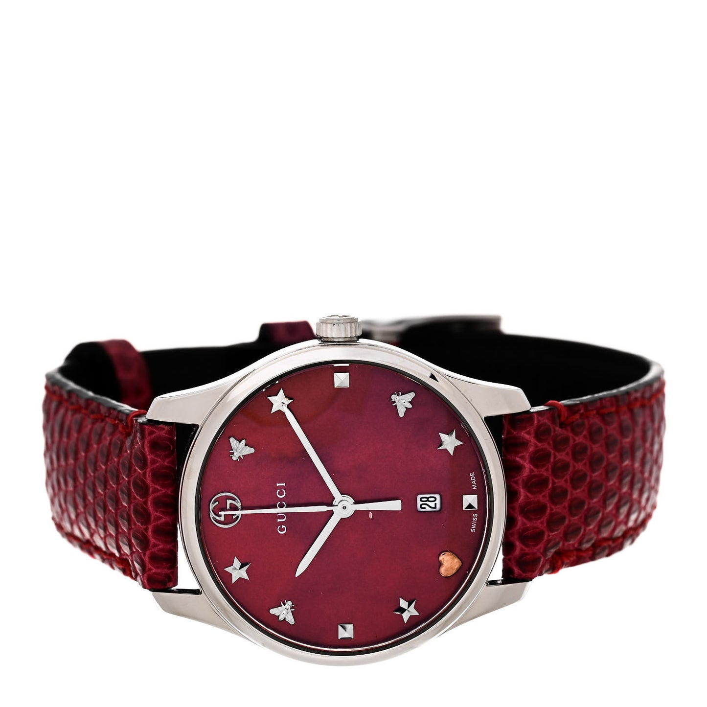 Stainless Steel Lizard Red Mother of Pearl 29mm G-Timeless Charm Quartz Watch