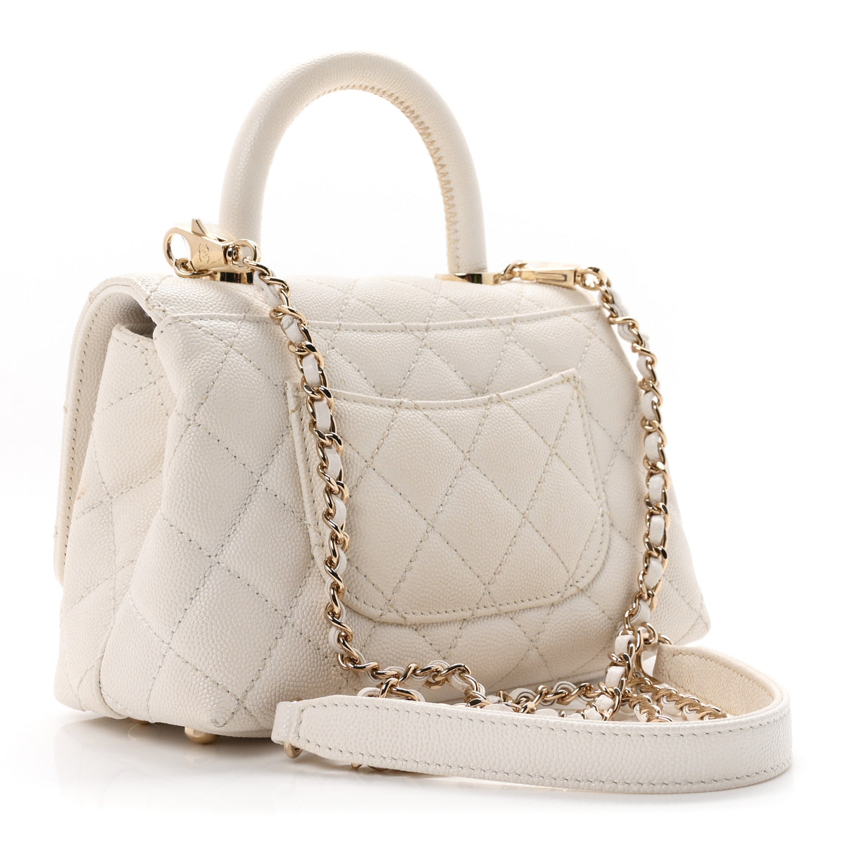 Caviar Quilted Extra Mini Coco Handle Flap White