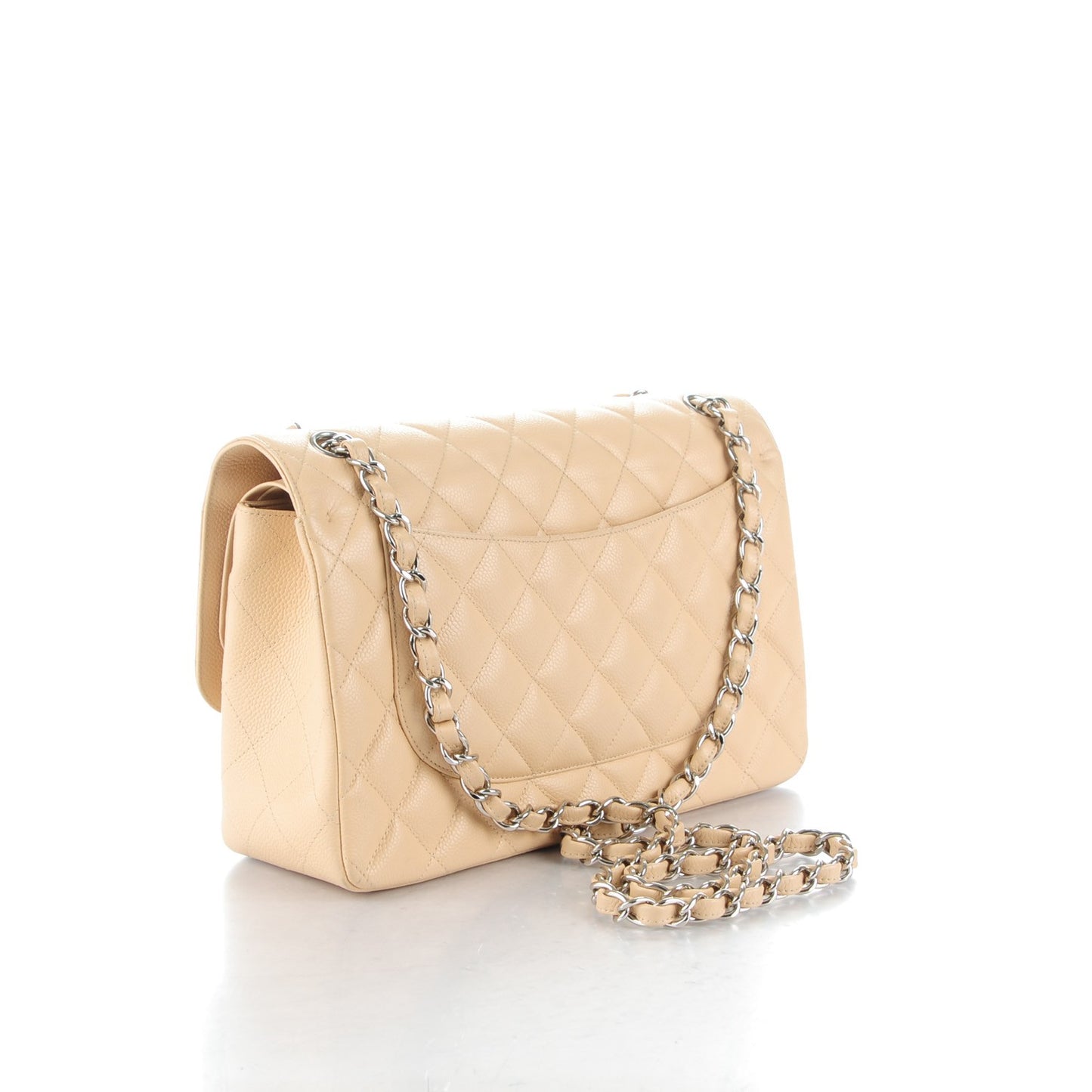 Caviar Quilted Jumbo Double Flap Beige Clair