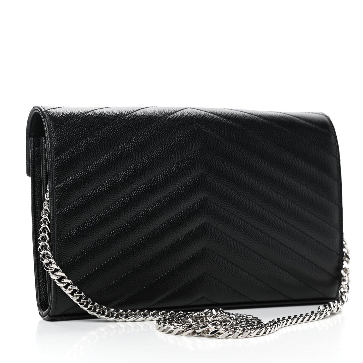Grain De Poudre Matelasse Chevron Monogram Chain Wallet Black